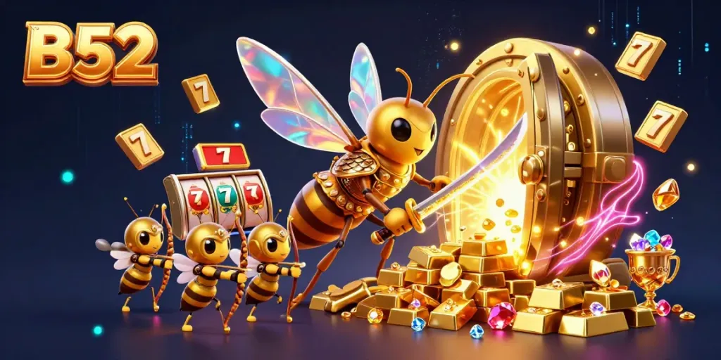 Engage in the exciting world of B52 with slot reels and treasures from a vibrant casino scene.