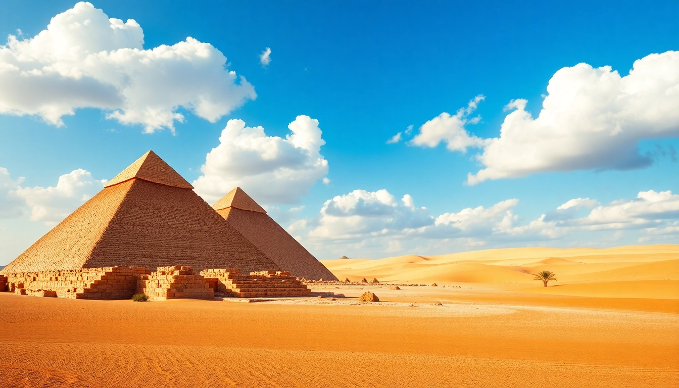 View the iconic Great Pyramids of Giza at https://piraminds.com/, showcasing their grandeur against a desert backdrop.