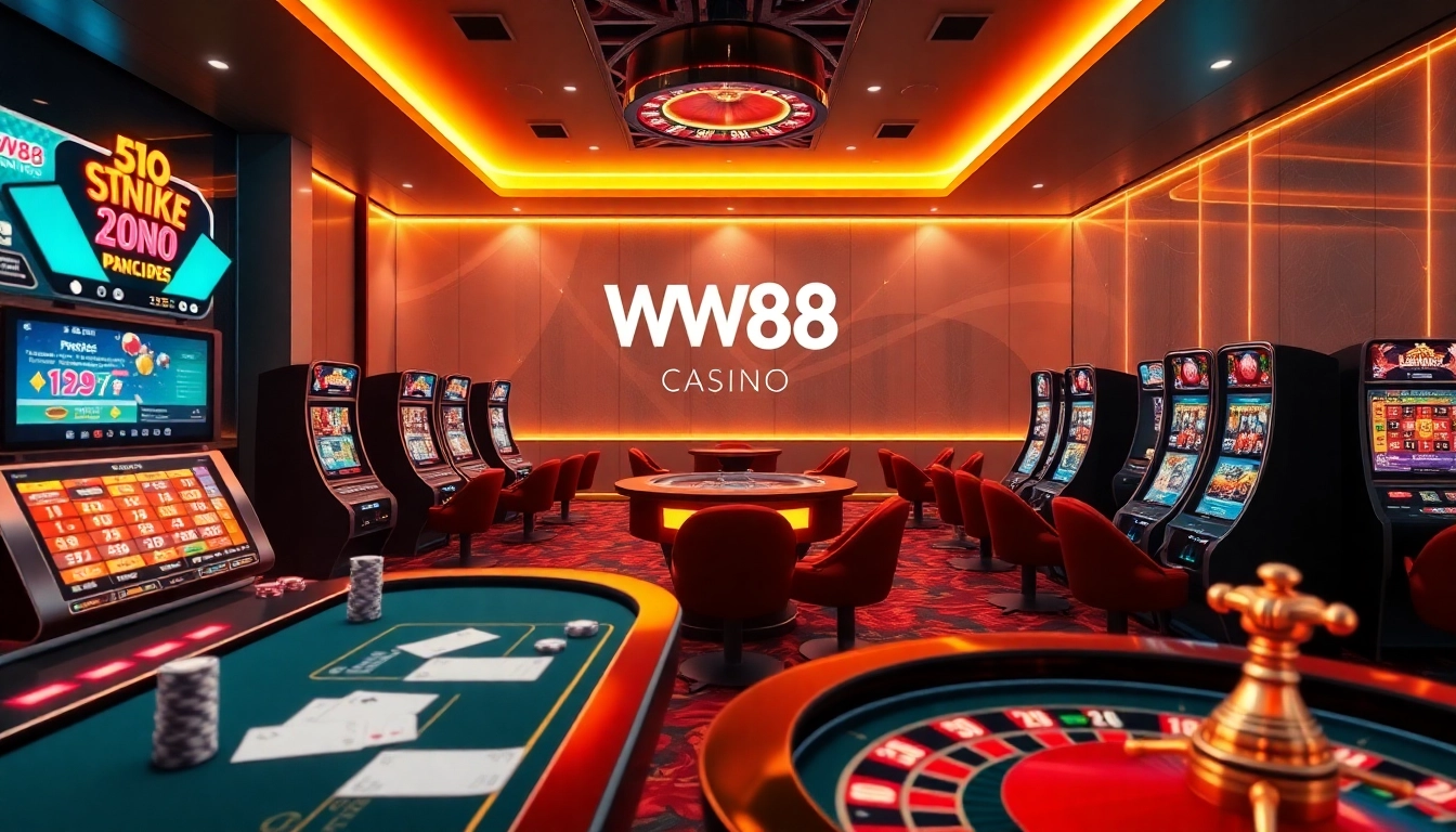 Engaging WW88 online casino scene featuring vibrant gambling elements and a luxurious atmosphere.