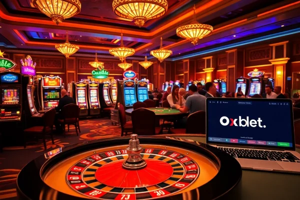Experience thrilling gameplay at https://oxbet.giving/ with vibrant casino visuals and players enjoying poker tables.