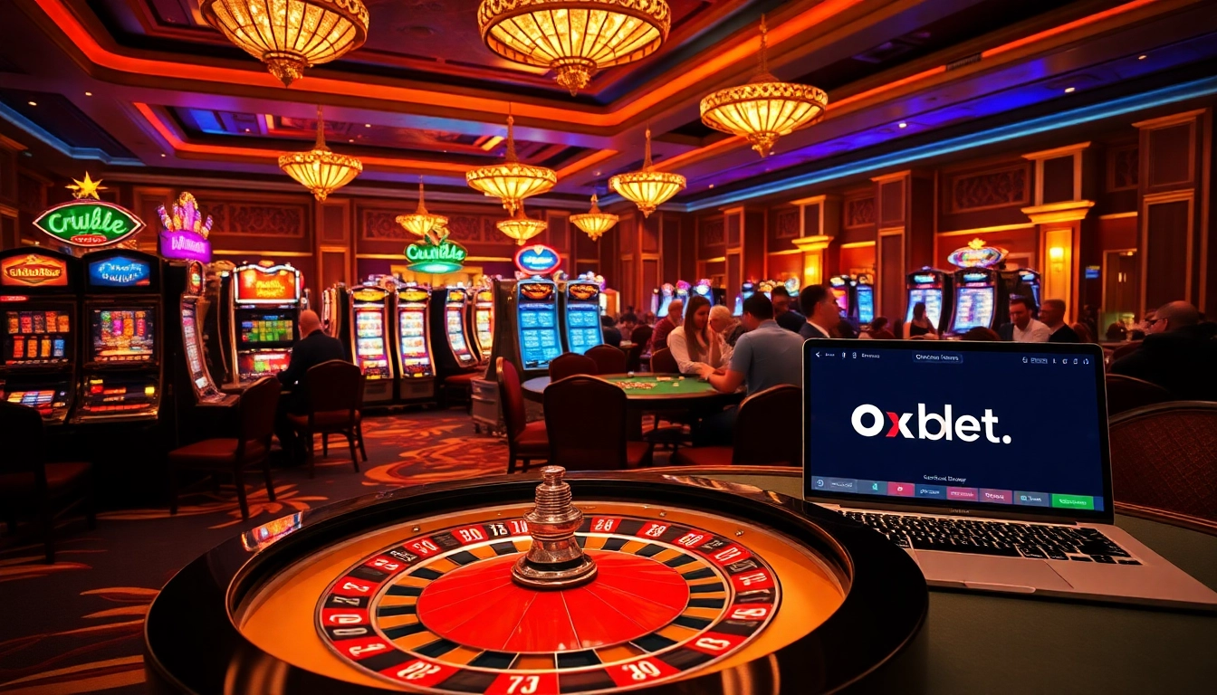 Experience thrilling gameplay at https://oxbet.giving/ with vibrant casino visuals and players enjoying poker tables.