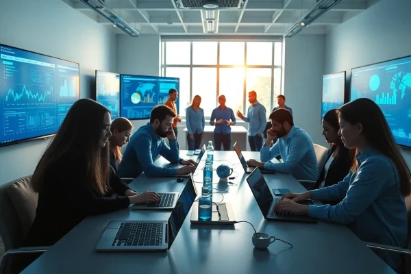 Team collaborating in professional setting, exemplifying AI automation agency in UK.