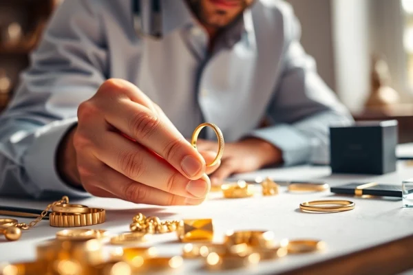 Valutazione di oro e argento durante un compro oro professionale.