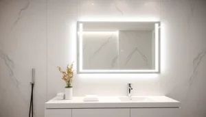 Enhance your space with an elegant led mirror featuring sleek design and ambient lighting.