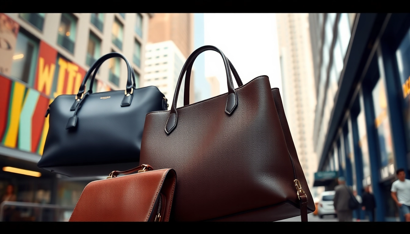 레플리카 가방을 세련된 도시 배경에서 선보이는 모델
