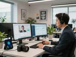 Using an ai phone system in a modern office for enhanced communication.