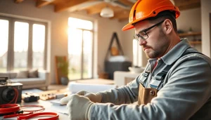 Experienced residential electrician Burnaby working diligently on electrical installations in a modern home.