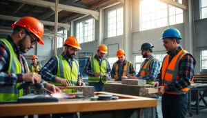 Engaging construction training programs with workers actively learning essential skills in a vibrant setting.