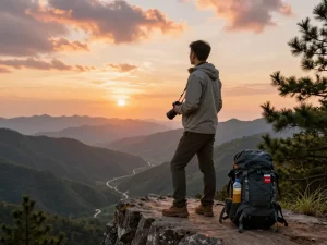 Traveler experiencing the breathtaking sunset view at Fly88 adventure spot.