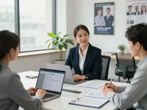 Engaging meeting at temp agencies connecting candidates with top employers in modern office.