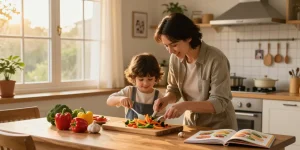 Family cooking together at thestorybookstomach.com, creating cherished memories with fresh ingredients.