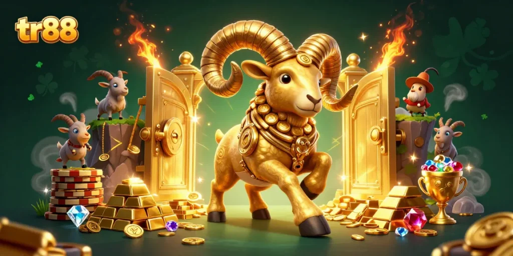 Join the excitement at tr88 with a vibrant, packed casino scene bursting with treasures and engaging characters.
